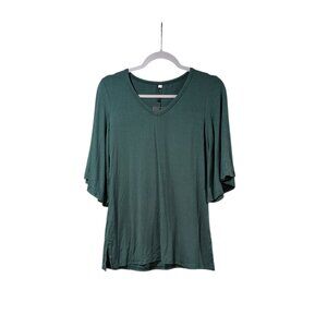 Fashion NWT Green Soft Minimalist Wide Sleeve V-Neck Blouse Sz S